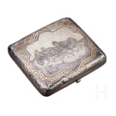 A Russian silver and niello cigarette case with troika, Moscow, Ivan Alekseevitch Svemnikov, 1887