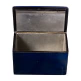 A Russian blue painted papier m&acirc;ch&eacute; and lacquer box with troika, probably Ostashkovo, Osip Vishyakov and Sons factory, late 19th century