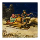 A Russian blue painted papier m&acirc;ch&eacute; and lacquer box with troika, probably Ostashkovo, Osip Vishyakov and Sons factory, late 19th century