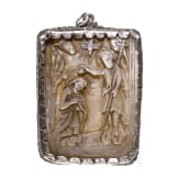 A silver-mounted mother-of-pearl carving showing the Baptism of Christ, late 19th century