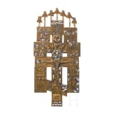 A large enamelled Russian bronze cross, 19th century