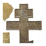 A Russian bronze icon, appliqu&eacute;, two triptychs and a crucifix, 18th/19th century