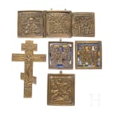 Five partially enamelled Russian bronze icons, 19th century