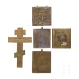 Five partially enamelled Russian bronze icons, 19th century