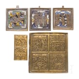 Five partially enamelled Russian bronze icons, 19th century