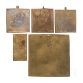Five partially enamelled Russian bronze icons, 19th century