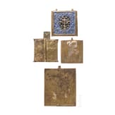 Two Russian bronze triptychs and two brass icons, 18th/19th century
