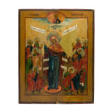 A large Russian icon showing the Mother of God "joy to all who grieve", 19th century