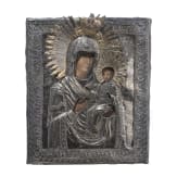 A Russian icon showing the Smolenskaya Mother of God with silver oklad, late 19th century (icon), Kostroma, 1898 (oklad)