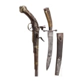 An Ottoman flintlock pistol and a German chopping knife, 19th century