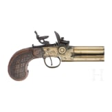 A Belgian double-barrelled boxlock pistol, Liege, circa 1800