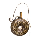 A German bone-inlaid powder flask, circa 1600