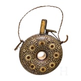 A German bone-inlaid powder flask, circa 1600