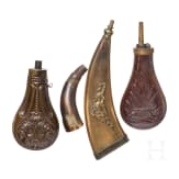 Four powder flasks, 19th century