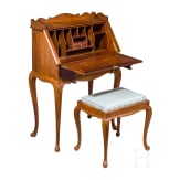 An elegant Pakistani secretary desk with ottoman, M. Hayat & Bros., 20th century