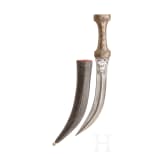 A Persian khanjar with gold-inlaid iron handle, circa 1830