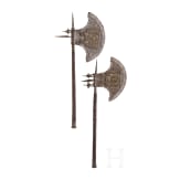 A pair of Indian decorative battle axes, 20th century