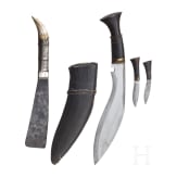An Indian kukri and a Philippine silver-mounted bolo, 20th century