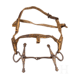 A chiselled Tibetan snaffle with silver and gold inlays, 18th century