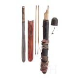 An Indonesian quiver with arrows and a Kenyian slashing sword of the Massai, 20th century