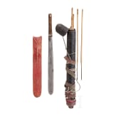 An Indonesian quiver with arrows and a Kenyian slashing sword of the Massai, 20th century