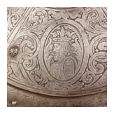 An etched round shield, collector's replica in the style of the 16th century