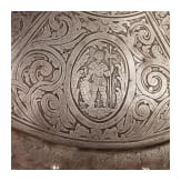 An etched round shield, collector's replica in the style of the 16th century