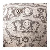 A heavy etched round shield, collector's replica in the style of the 16th century