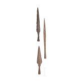Three central European medieval iron speartips, 9th - 15th century