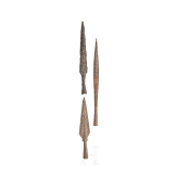 Three central European medieval iron speartips, 9th - 15th century
