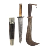 A hunting knife and a billhook, Austrian and German, 19th and 20th century