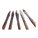 Five German crossbow bolts, 14th/15th century and later