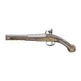 Silbermontierte Steinschlosspistole, franz&ouml;sische Fertigung f&uuml;r den nordafrikanischen Markt, um 1800