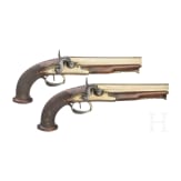 Ein Paar Offizierspistolen mit Messingl&auml;ufen, Frankreich, um 1810
