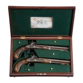 Ein Paar Perkussionspistolen im Kasten, Tanner in Hannover, um 1840