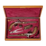 Ein Paar Perkussionspistolen im Kasten, wohl Belgien, um 1850