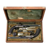 Ein Paar Perkussionspistolen im Kasten, L. Collombert in Aix-les-Bains, um 1850