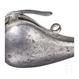Eiserne Z&uuml;ndkrautflasche mit Radschlossschl&uuml;ssel, deutsch, um 1570