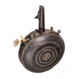 H&ouml;lzerne milit&auml;rische Pulverflasche mit seitlichem Kugelbeutel, deutsch, um 1600