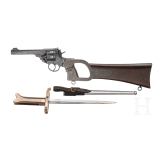 Webley Mark VI Service Revolver mit Anschlagschaft und Bajonett ("Grabenrevolver")