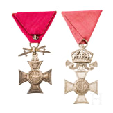 Two Orders of St. Alexander 6th class with crown and swords resp. on ring