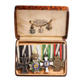 A four-place medal bar with the Knight's Cross of the Military Order of St. Henry and a miniature chain