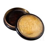"Napol&eacute;on bless&eacute; devant Ratisbonne 25 Avril 1809" - a round lidded box with gilt copper medallion after the Pierre-Claude Gautherot painting