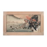 Four Japanese woodcuts with battle scenes, Meiji period