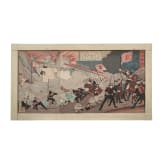 Four Japanese woodcuts with battle scenes, Meiji period
