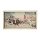 Four Japanese woodcuts with battle scenes, Meiji period