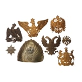 Four German and two French helmet emblems, 19th/20th century