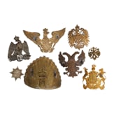 Four German and two French helmet emblems, 19th/20th century