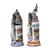 Two regimental stein mugs of the Royal Bavarian Cavalry, one of the 1st Pioneer Btl. (earthenware) and one of the Artillery, 1892 - 1914