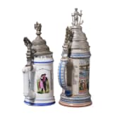 Two regimental stein mugs of the Royal Bavarian Cavalry, one of the 1st Pioneer Btl. (earthenware) and one of the Artillery, 1892 - 1914
